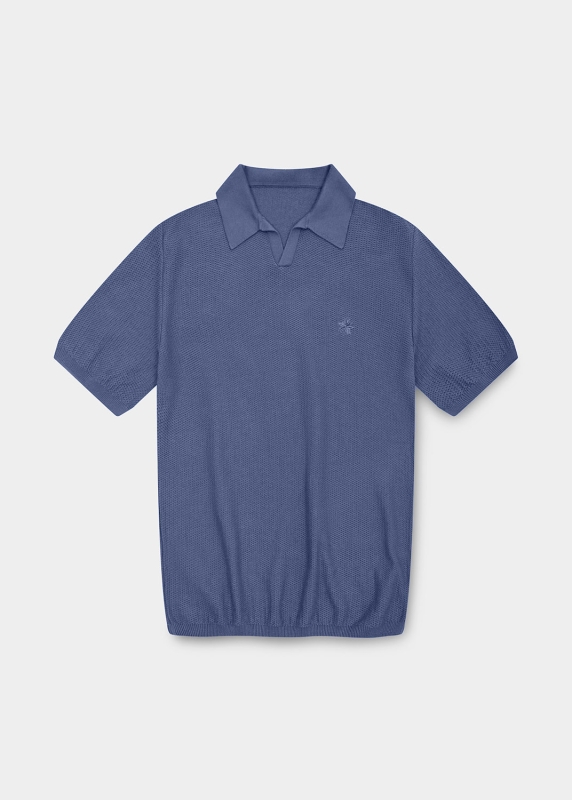 Poloshirt "Edelweiß Strick" - blaugrau